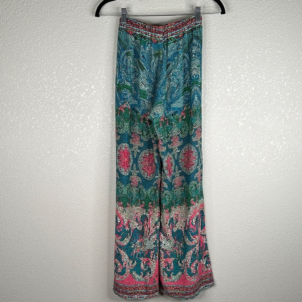 Tyche Colorful Mosaic Pattern Vacation Flowy Pants with Front Tie Size Small - Picture 3 of 7